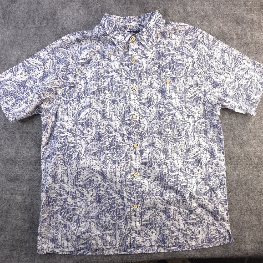 North River Shirt XL Blue Hawaiian Floral Short Sleeve‎ Button Up Cotton